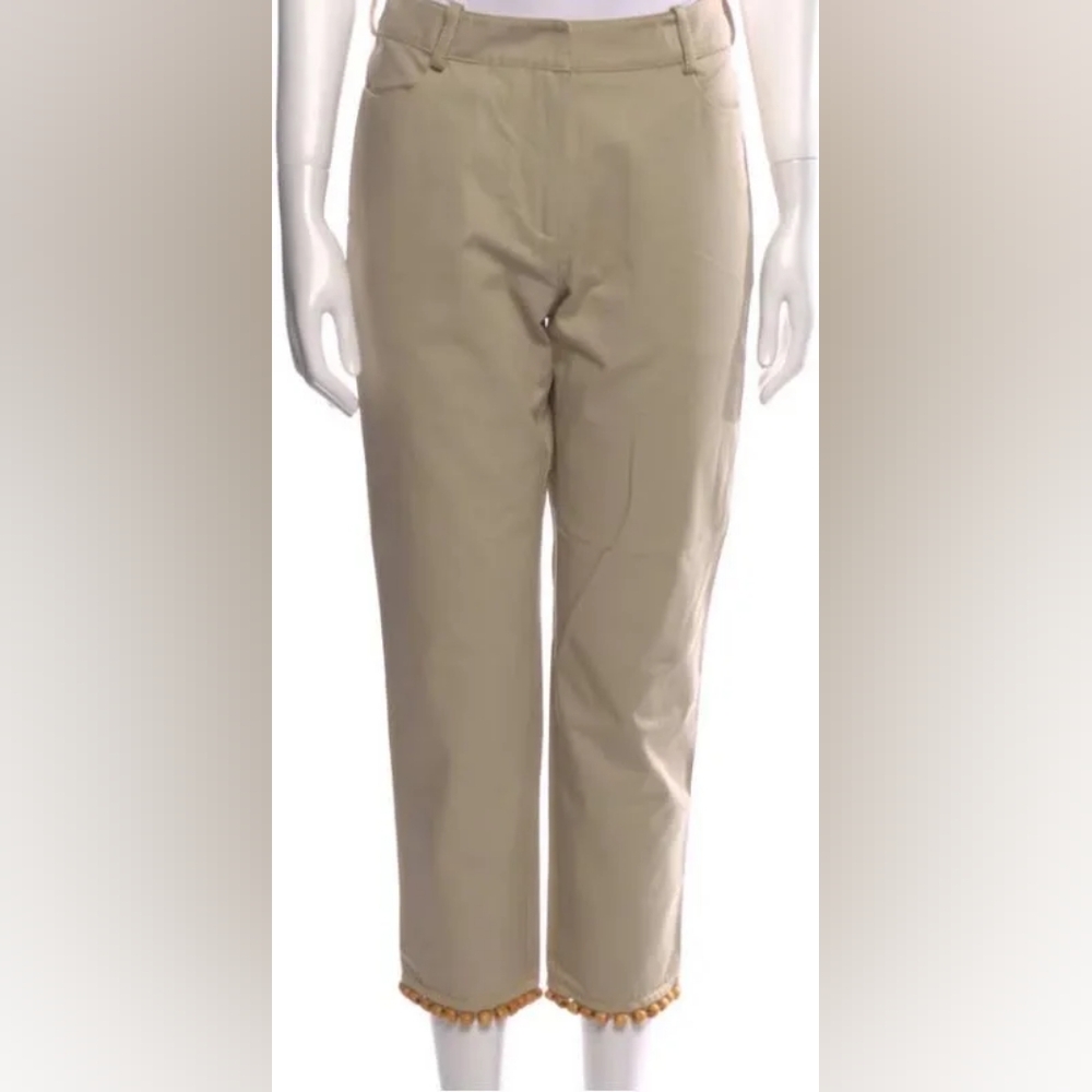 Sz 4 and 6 NWT $995 Rosie Assoulin tan pants with wooden beads on the bottom